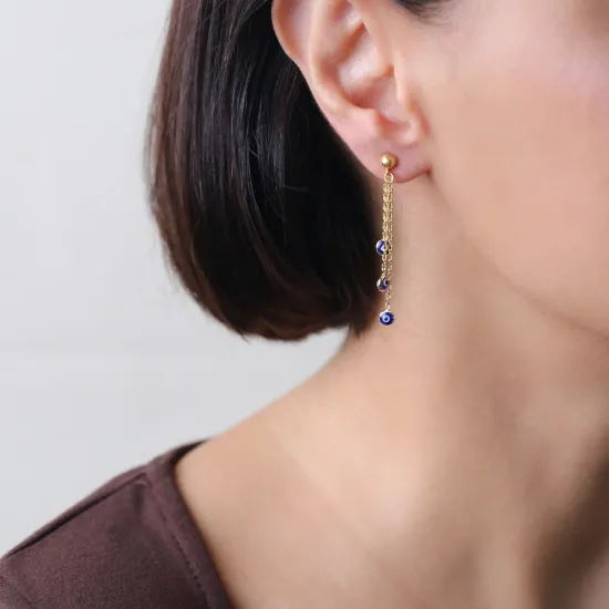 Navy Blue Evil Eye Long 925 Sterling Silver Earrings Navy Blue Evil Eye Long 925 Sterling Silver Earrings