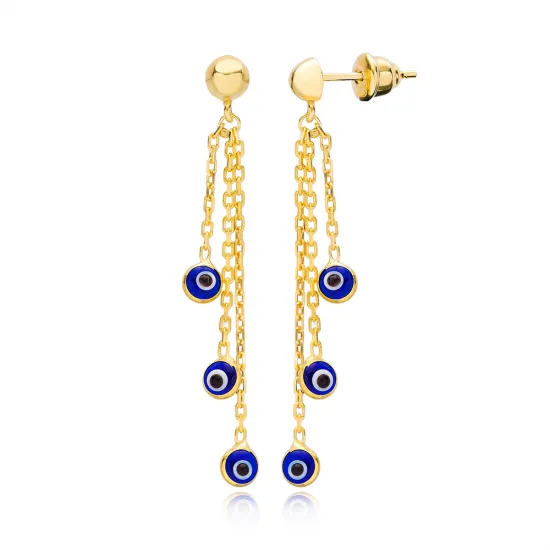 Navy Blue Evil Eye Long 925 Sterling Silver Earrings Navy Blue Evil Eye Long 925 Sterling Silver Earrings