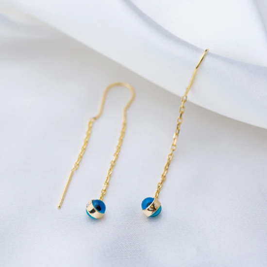 Dainty Evil Eye Threader 925 Sterling Silver Earrings