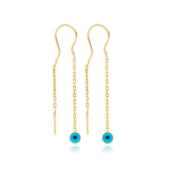 Dainty Evil Eye Threader 925 Sterling Silver Earrings