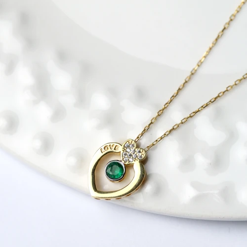 Love Letter Hearth Shape Emerald 925 Silver Necklace