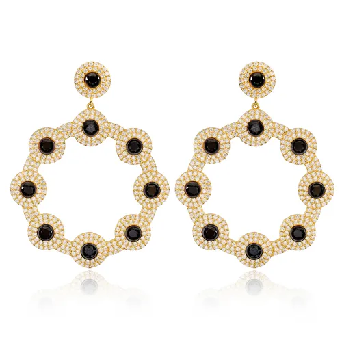 Flower Round Long 925 Sterling Silver Earrings