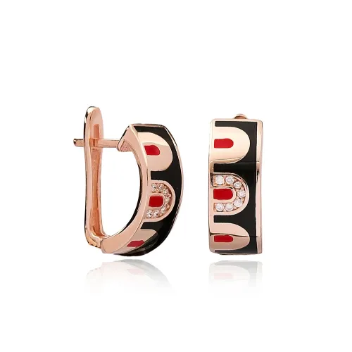 Black Enamel Latch Back 925 Sterling Silver Earrings