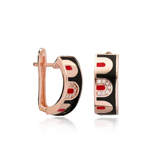 Black Enamel Latch Back 925 Sterling Silver Earrings Black Enamel Latch Back 925 Sterling Silver Earrings