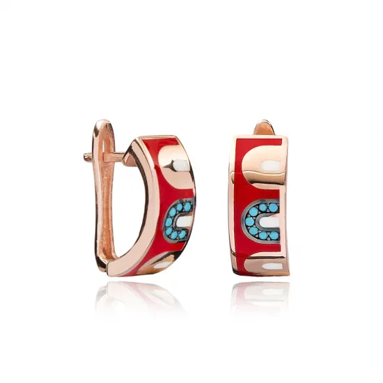 Red Enamel Latch Back 925 Sterling Silver Earrings Red Enamel Latch Back 925 Sterling Silver Earrings