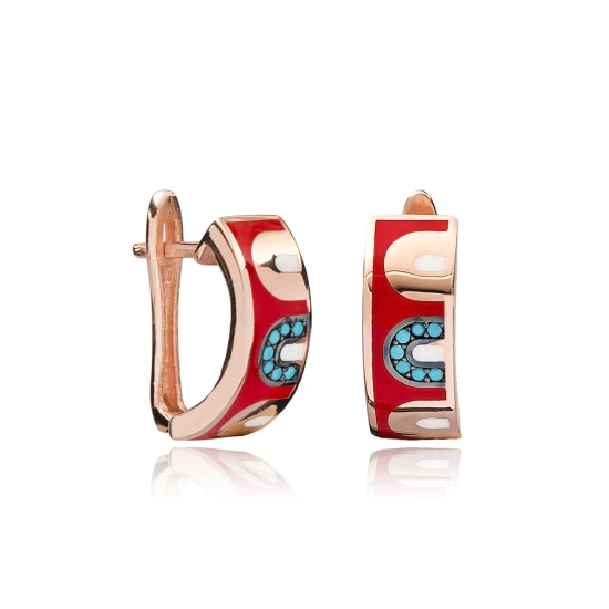 Red Enamel Latch Back 925 Sterling Silver Earrings | 925 Sterling Silver Wholesale | Sade Silver Red Enamel Latch Back 925 Sterling Silver Earrings - Sade 925 Silver Jewelry