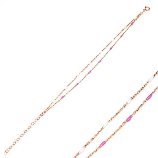 White and Pink Enamel Chain Bracelet Turkish Wholesale 925 Sterling Silver Jewelry White and Pink Enamel Chain Bracelet Turkish Wholesale 925 Sterling Silver Jewelry