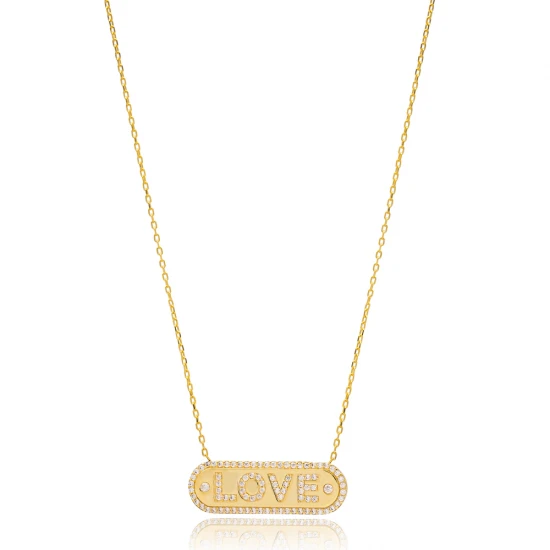 Love Bar CZ 925 Sterling Silver Necklace