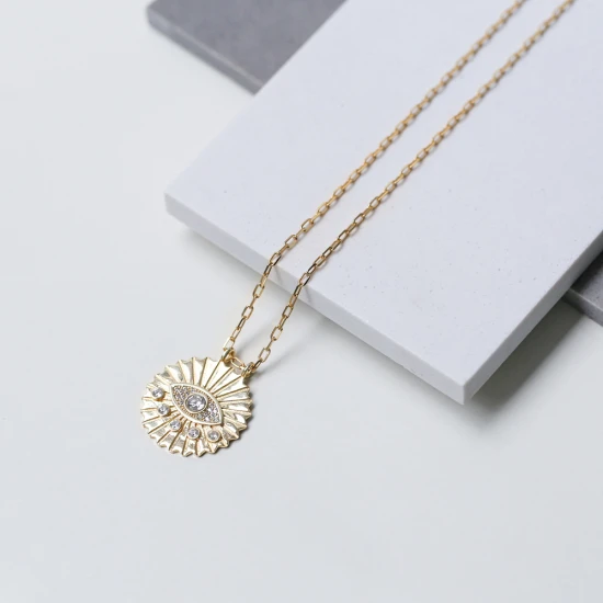Round Evil Eye CZ 925 Sterling Silver Necklace