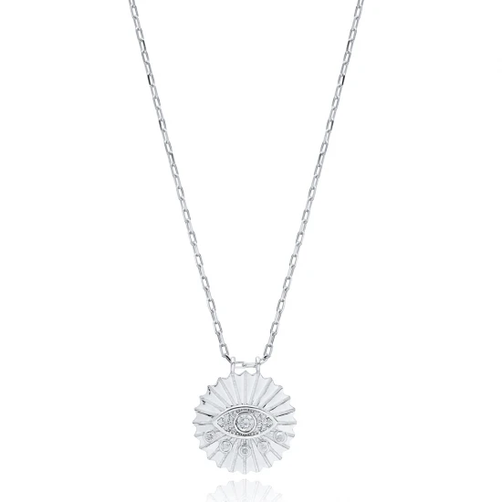 Round Evil Eye CZ 925 Sterling Silver Necklace