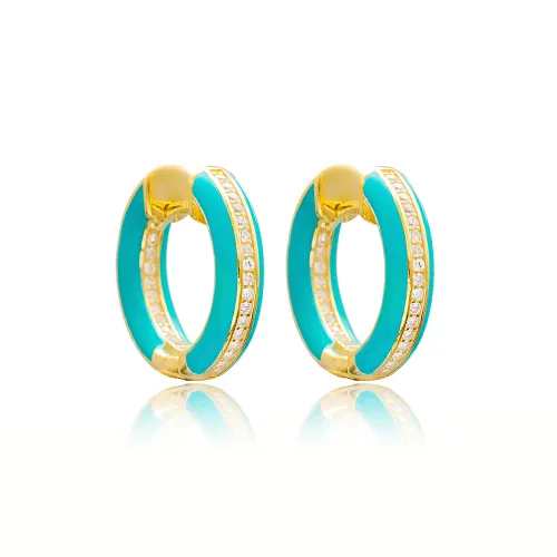 Enamel CZ Blue 925 Sterling Silver Earrings