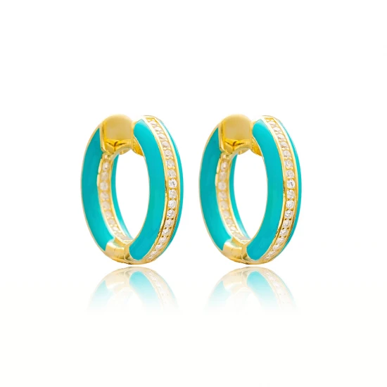 Enamel CZ Blue 925 Sterling Silver Earrings