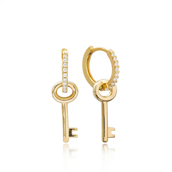 Turkish Key Dangle 925 Sterling Silver Earrings
