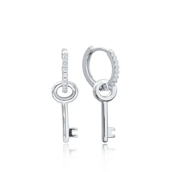 Turkish Key Dangle 925 Sterling Silver Earrings