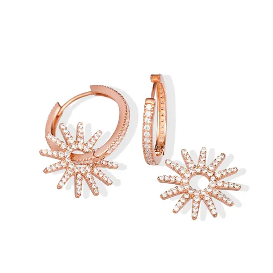 Shiny Star Hoop Earrings CZ Stone Wholesale Turkish 925 Sterling Silver Jewelry