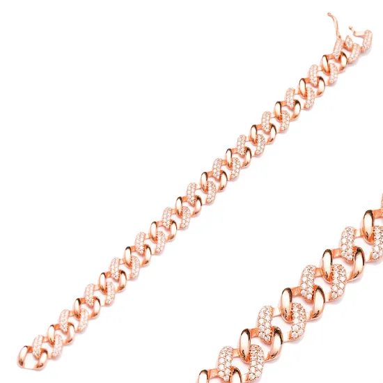 Clear Curb Link Chain CZ Sterling Silver Bracelet