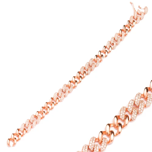 925 Sterling Silver Clear Curb Link Chain CZ Bracelet