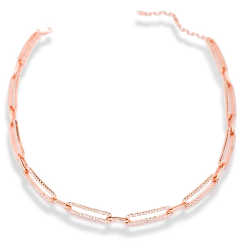Clear Paperclip Link Chain CZ Sterling Silver Necklace
