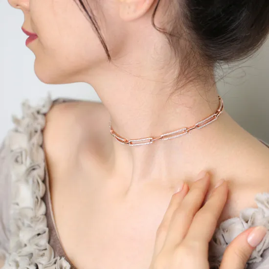 Clear Paperclip Link Chain CZ Sterling Silver Necklace