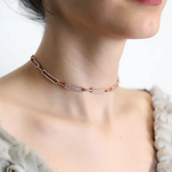 Clear Paperclip Link Chain CZ Sterling Silver Necklace