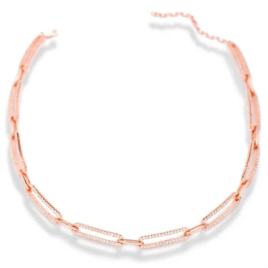 Clear Paperclip Link Chain CZ Sterling Silver Necklace
