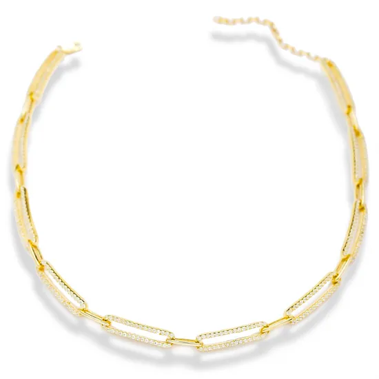 Clear Paperclip Link Chain CZ Sterling Silver Necklace
