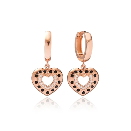 Heart Hollow CZ Dangle 925 Sterling Silver Earrings