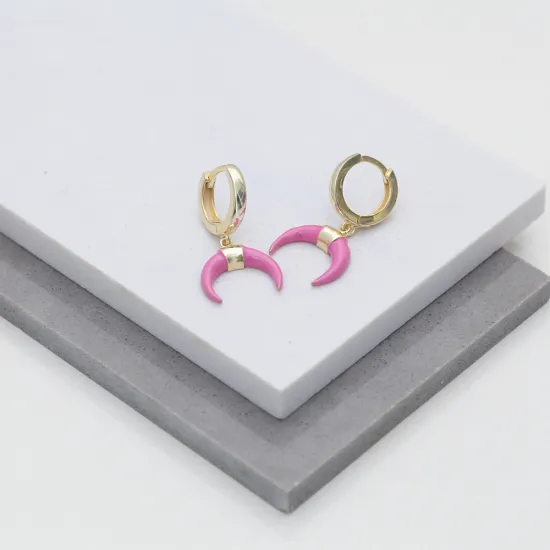 Horn Pink Enamel Dangle 925 Sterling Silver Earrings
