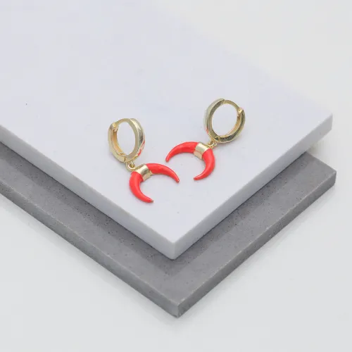 Horn Red Enamel Dangle 925 Sterling Silver Earrings