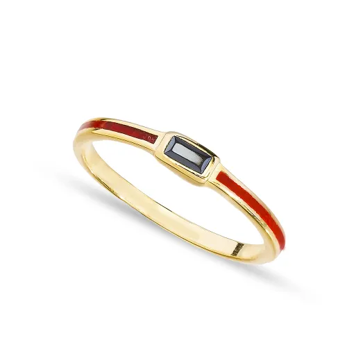 Red Enamel Black CZ Cluster 925 Sterling Silver Ring