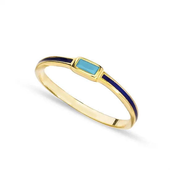 Navy Blue Enamel Turquoise Cluster Sterling Silver Ring Navy Blue Enamel Turquoise Cluster Sterling Silver Ring