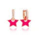 Magenta Enamel Star Dangle 925 Sterling Silver Earrings
