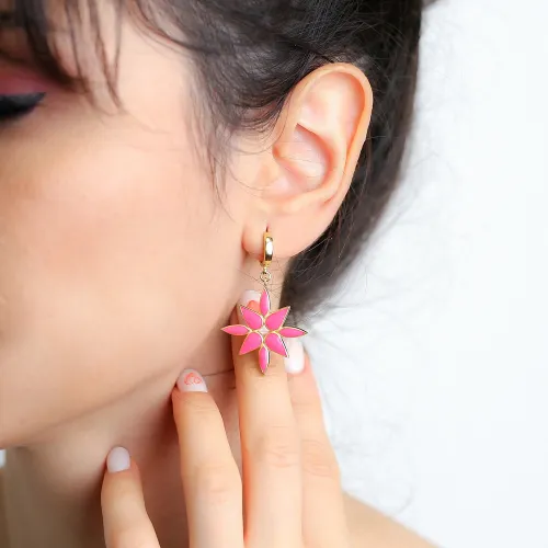 Magento Pink Enamel Dangle 925 Sterling Silver Earrings