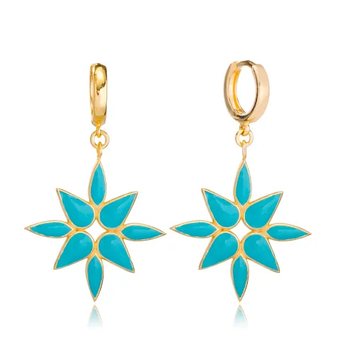 Blue Pink Enamel Dangle 925 Sterling Silver Earrings