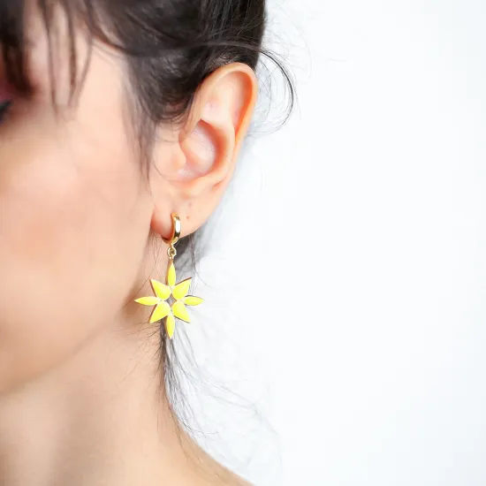 Yellow Pink Enamel Dangle 925 Sterling Silver Earrings Yellow Pink Enamel Dangle 925 Sterling Silver Earrings