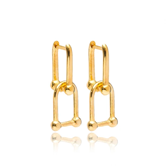 Double Rectangle Link 925 Sterling Silver Earrings