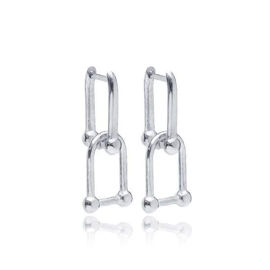 Double Rectangle Link 925 Sterling Silver Earrings