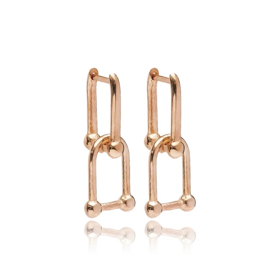 Double Rectangle Link 925 Sterling Silver Earrings
