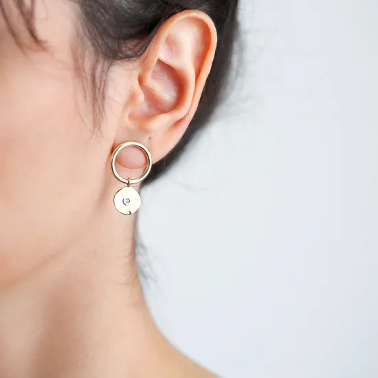 Disk Link Charm Circle 925 Stud Earrings Disk Link Charm Circle 925 Stud Earrings