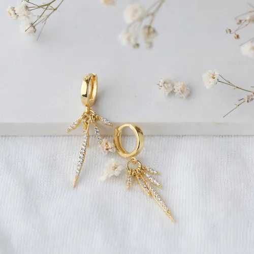 Point Shape With CZ Stones Dangle 925 Silver Earrings