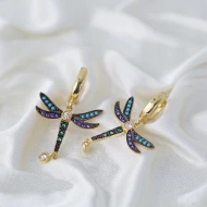 Colorful Dragonfly Dangle 925 Sterling Silver Earrings