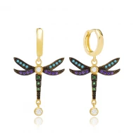 Colorful Dragonfly Dangle 925 Sterling Silver Earrings