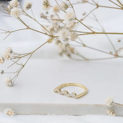 Wave Style CZ Beaded 925 Sterling Silver Ring