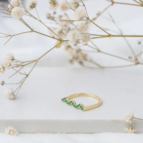 Wave Style Emerald Beaded 925 Sterling Silver Ring