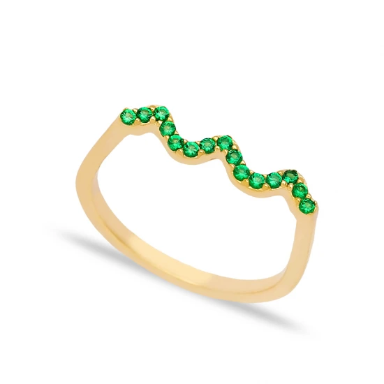 Wave Style Emerald Beaded 925 Sterling Silver Ring