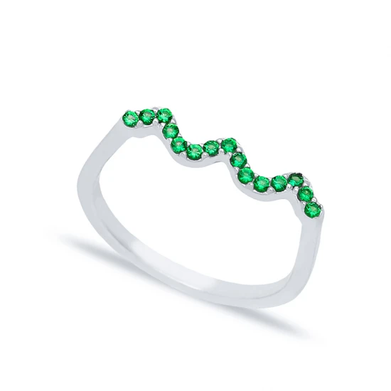 Wave Style Emerald Beaded 925 Sterling Silver Ring