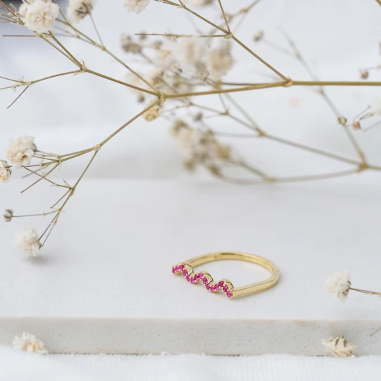Wave Style Ruby Beaded 925 Sterling Silver Ring