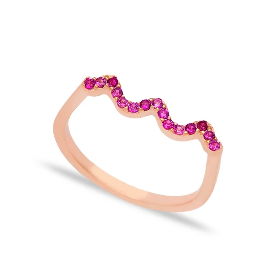 Wave Style Ruby Beaded 925 Sterling Silver Ring