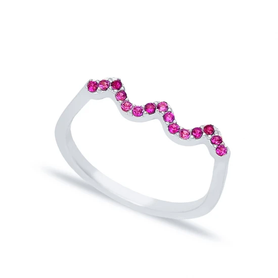 Wave Style Ruby Beaded 925 Sterling Silver Ring