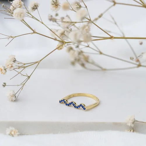 Wave Style Sapphire Beaded 925 Sterling Silver Ring